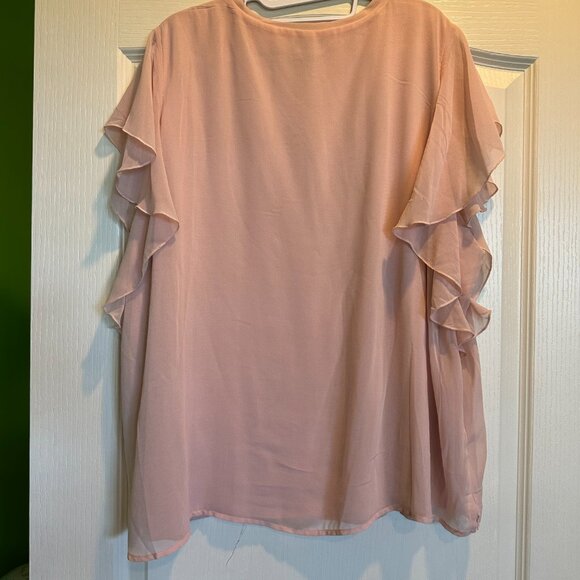 Worthington Pale Pink Sheer Layer Flutter Sleeve Shirt V Neck - Picture 3 of 5